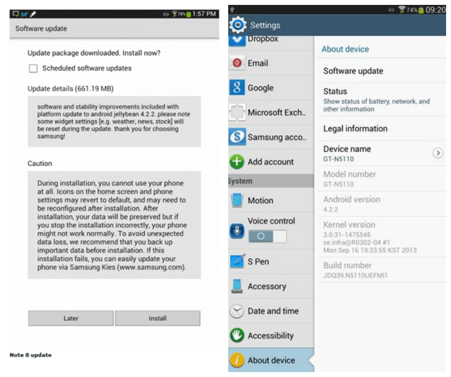 Note 8 Update to Android 4.2.2